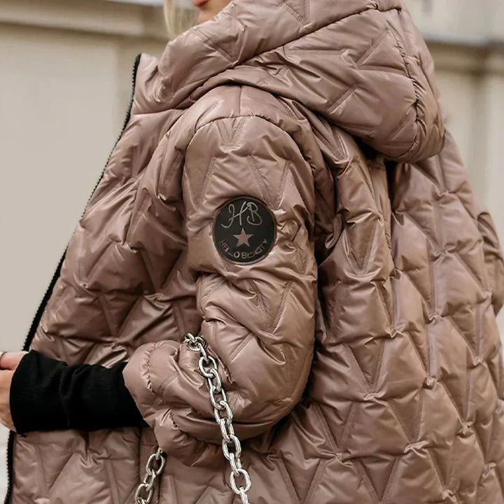 Women's Hooded Quilted Puffer Jacket, Zip Up Casual Winter Outerwear