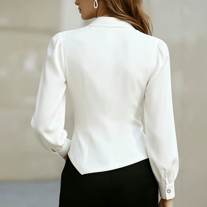 Women's Draped V Neck Long Sleeve Blouse, Elegant Wrap Style Decorative Button Shirt