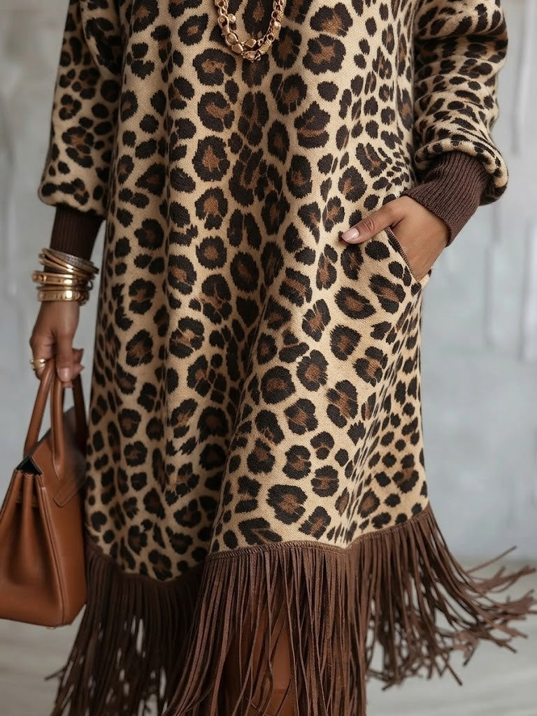 Boho Chic Wild Leopard Fringe Dress