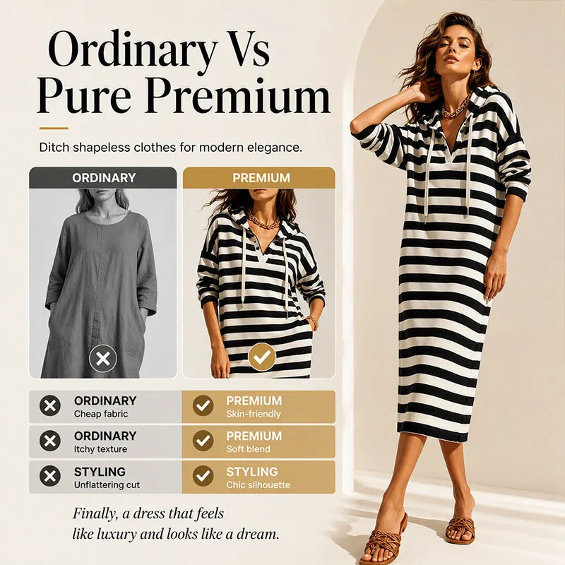 Women's Casual Striped Hooded Sweatshirt Dress