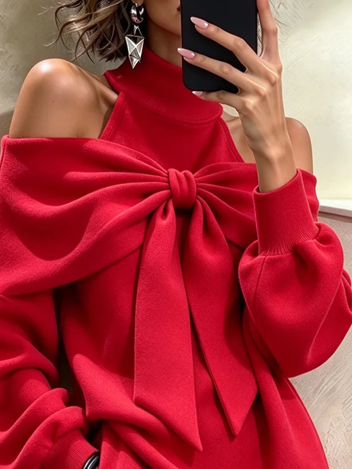 Stylish off-the-shoulder bow-detail dress