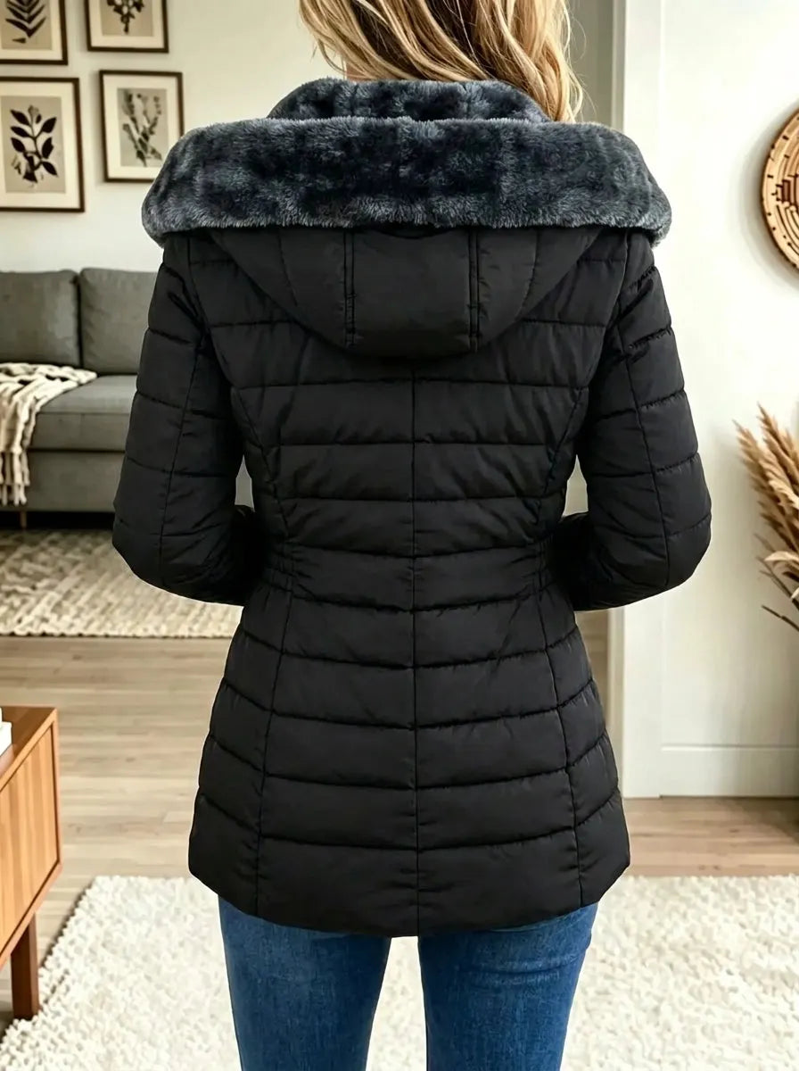 Women's Faux Fur Hooded Slim Quilted Puffer Jacket