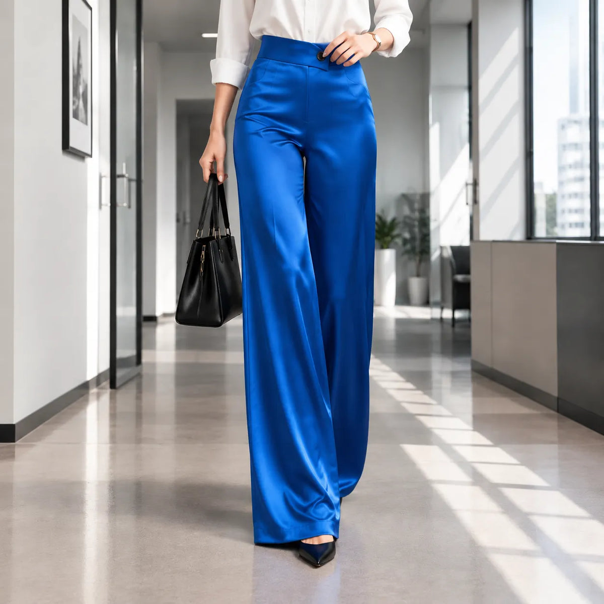 Elegant High Waist Wide Leg Dress Pants for Women, Business Office Straight Trousers