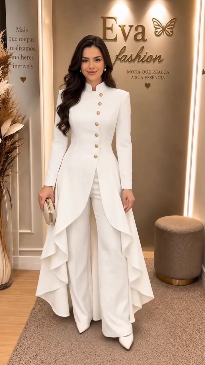 Asymmetric Long Tunic & Pants Two-Piece Set