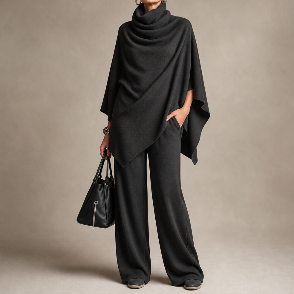 Queenway – Draped Cowl-Neck Top And Trouser Set