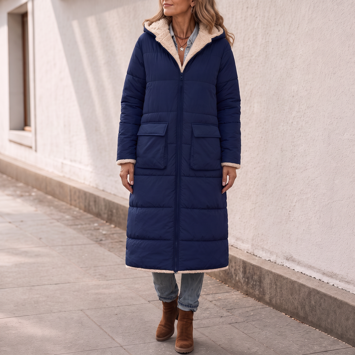 Veluna – Reversible Quilted Sherpa-Look Winter Coat