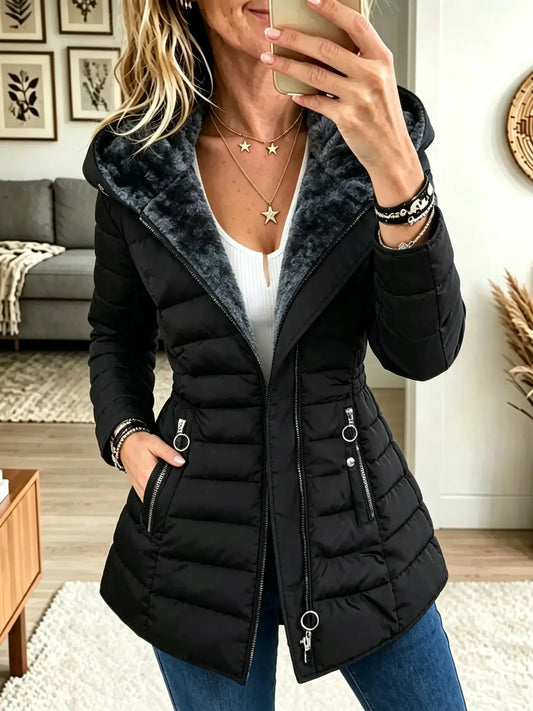 Women's Faux Fur Hooded Slim Quilted Puffer Jacket
