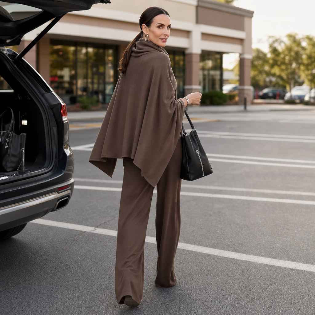 Queenway – Draped Cowl-Neck Top And Trouser Set