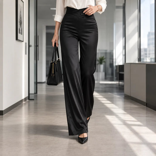 Elegant High Waist Wide Leg Dress Pants for Women, Business Office Straight Trousers