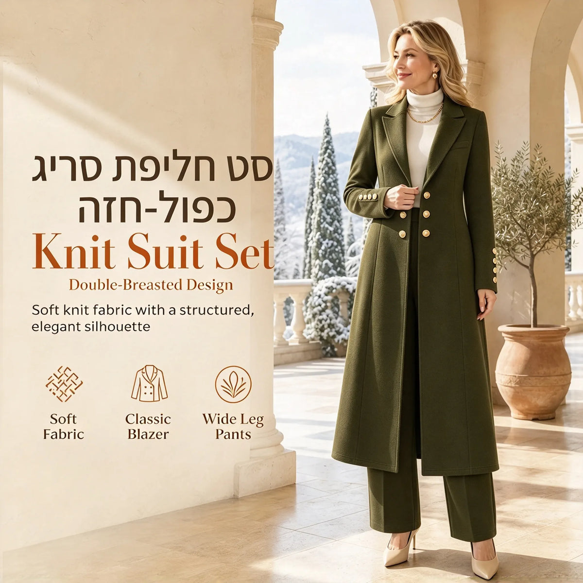 Stylish sporty half-zip button-up sweatshirt and wide-leg pants set