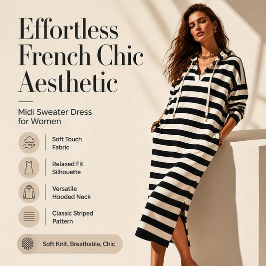 Women's Casual Striped Hooded Sweatshirt Dress