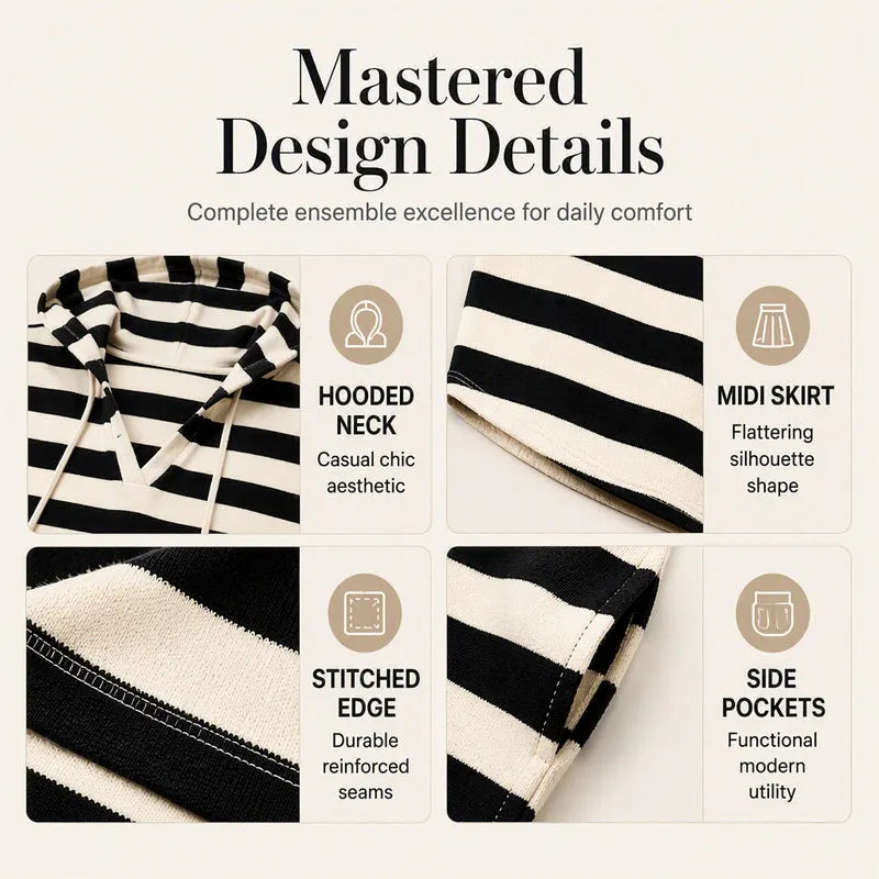 Women's Casual Striped Hooded Sweatshirt Dress