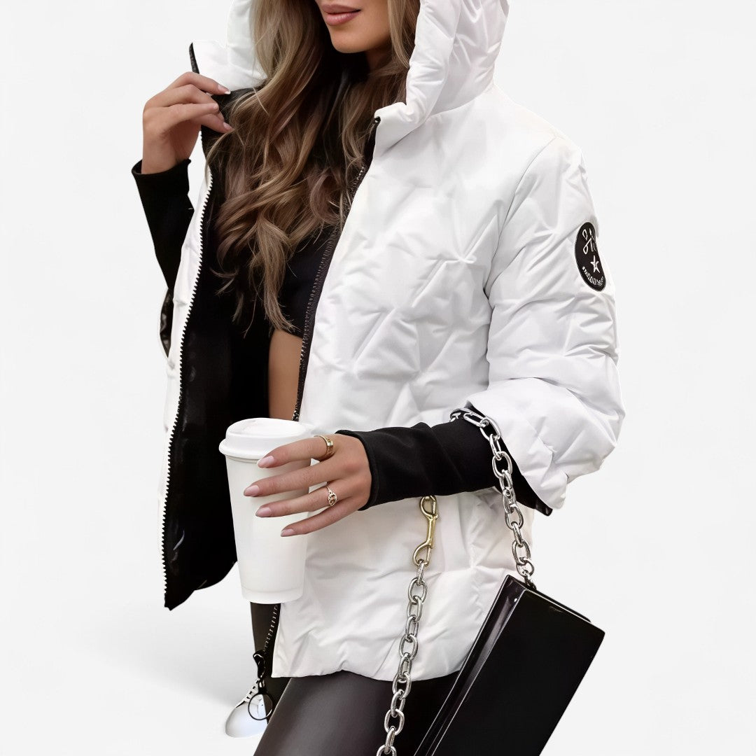 Women's Hooded Quilted Puffer Jacket, Zip Up Casual Winter Outerwear
