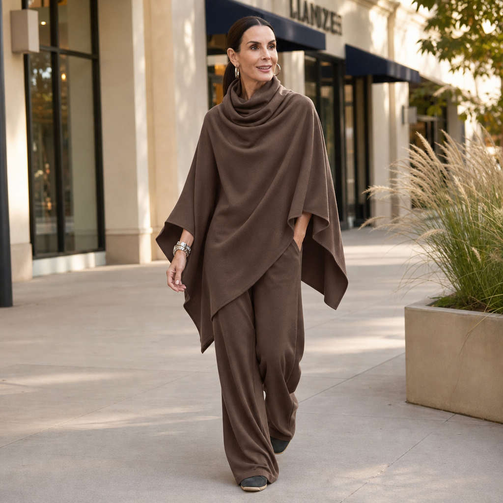 Queenway – Draped Cowl-Neck Top And Trouser Set