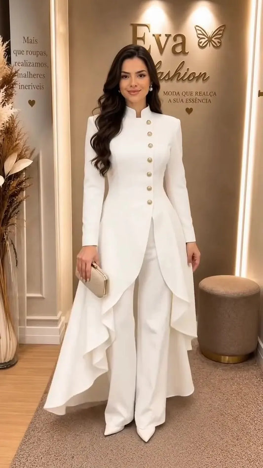 Asymmetric Long Tunic & Pants Two-Piece Set