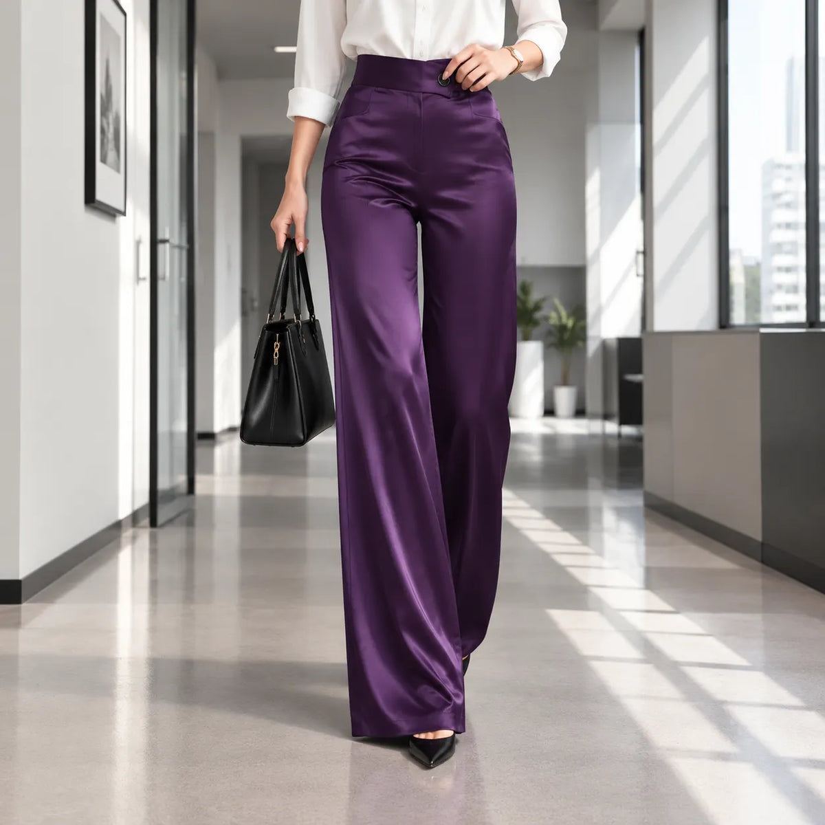 Elegant High Waist Wide Leg Dress Pants for Women, Business Office Straight Trousers