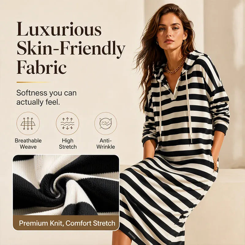 Women's Casual Striped Hooded Sweatshirt Dress