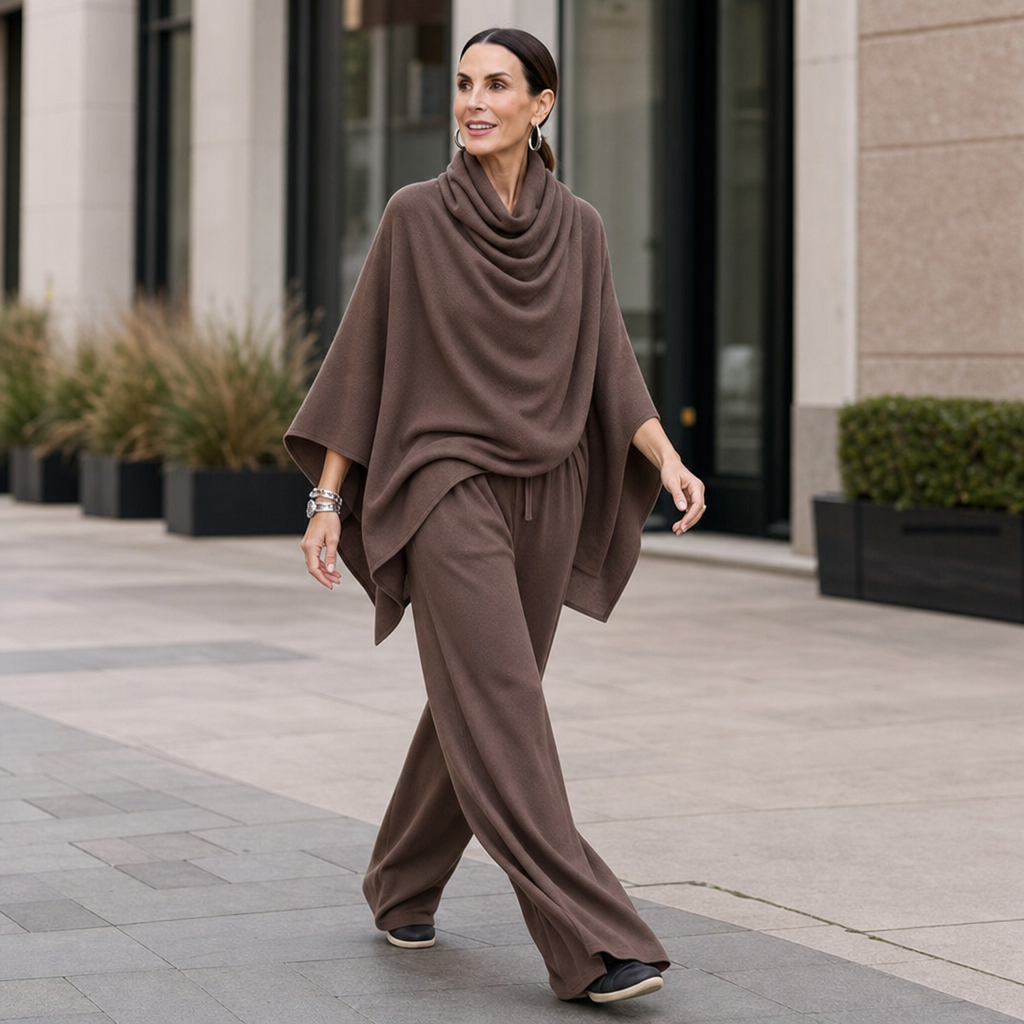 Queenway – Draped Cowl-Neck Top And Trouser Set