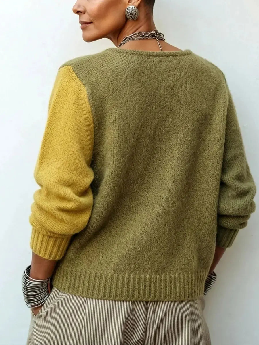 Cozy Asymmetric Color-block Knit Sweater