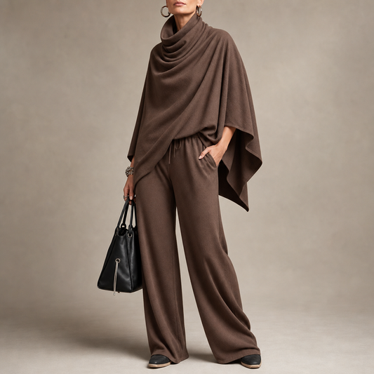 Queenway – Draped Cowl-Neck Top And Trouser Set