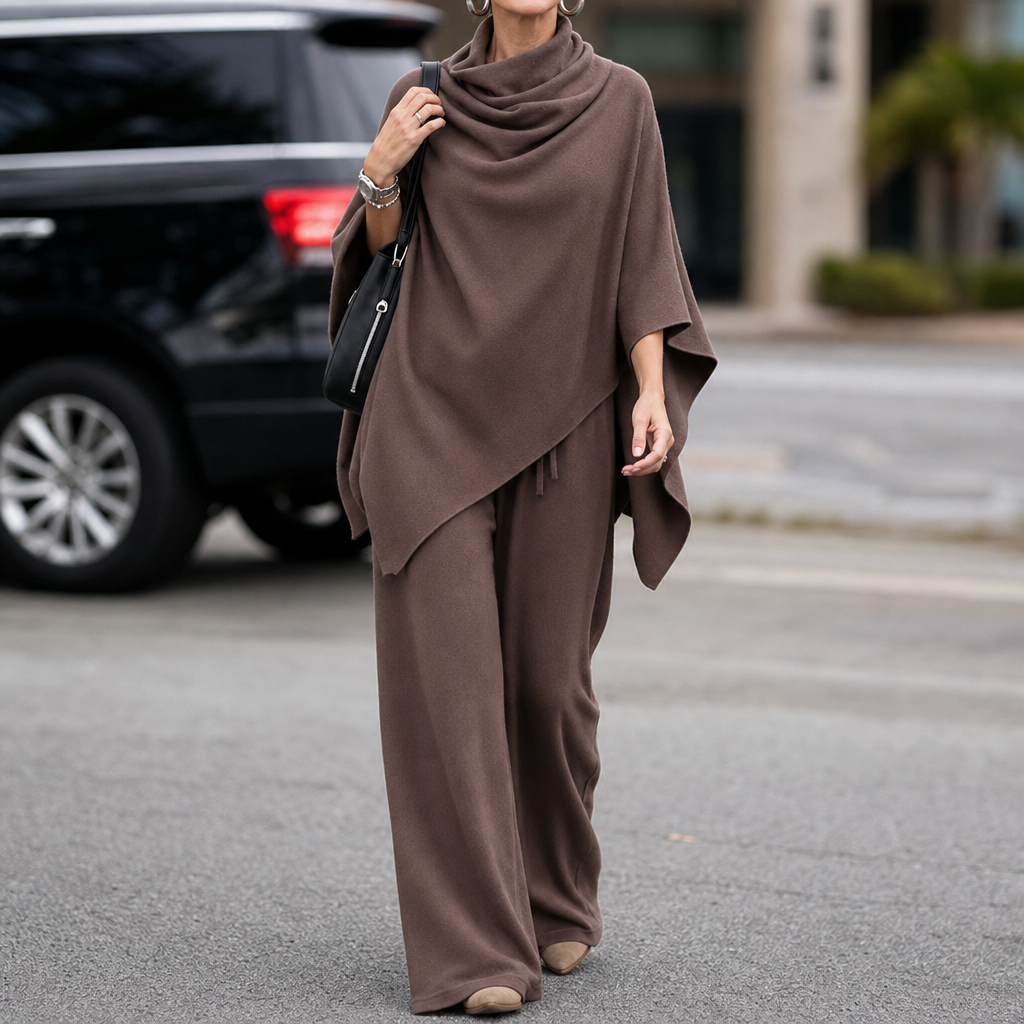 Queenway – Draped Cowl-Neck Top And Trouser Set