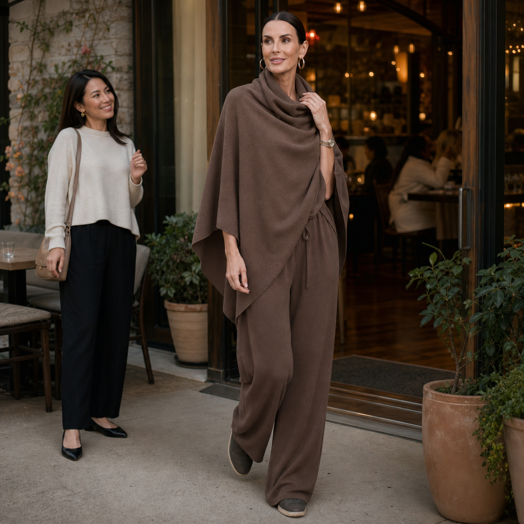 Queenway – Draped Cowl-Neck Top And Trouser Set