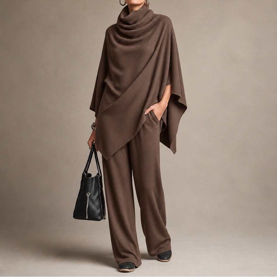 Queenway – Draped Cowl-Neck Top And Trouser Set