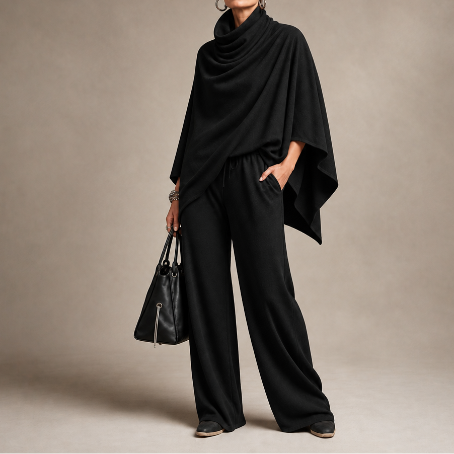 Queenway – Draped Cowl-Neck Top And Trouser Set