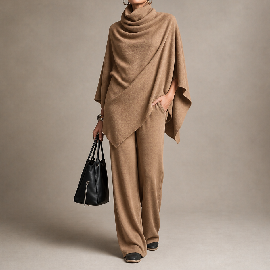 Queenway – Draped Cowl-Neck Top And Trouser Set
